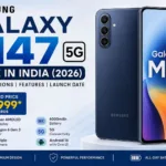 Samsung Galaxy M47 5G Price in India 5G smartphone showing expected price in India, AMOLED display, Snapdragon processor, 50MP camera, and 6000mAh battery.
